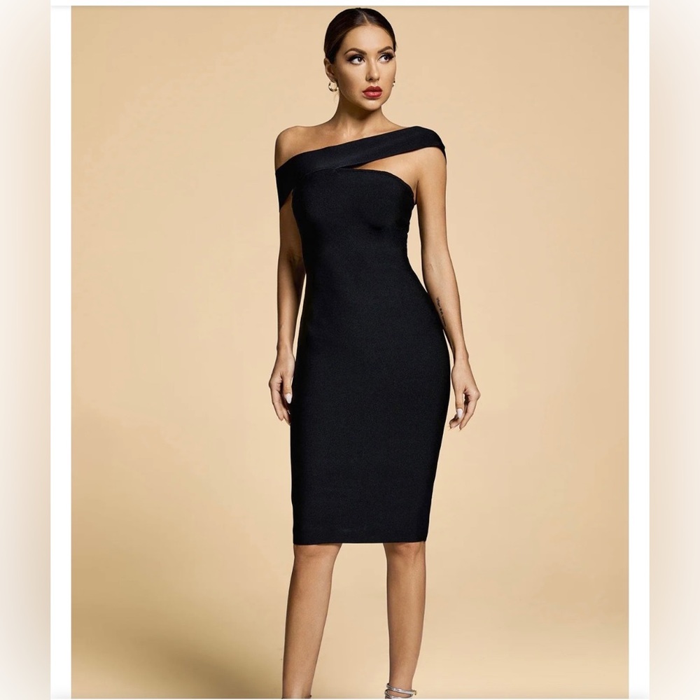 Black asymmetrical bandage dress